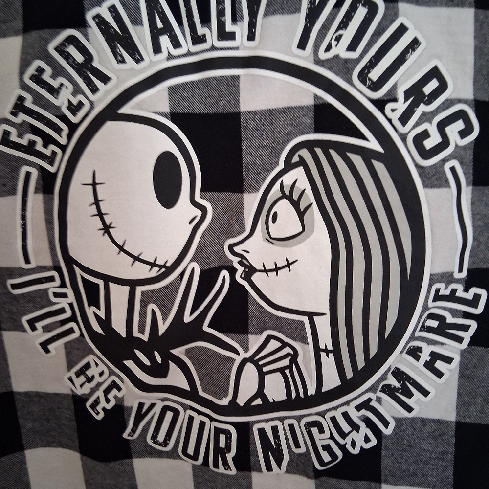 Disney Nightmare Before Christmas  Black and White Flanel Graphic T-Shirt Junior